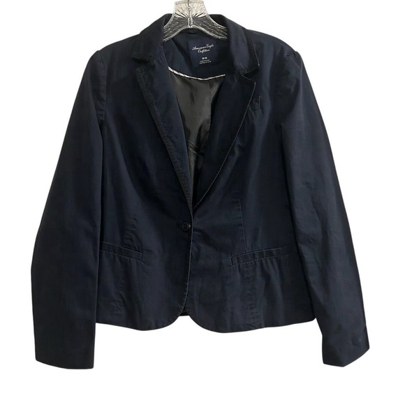American Eagle Women's Navy Blue Blazer Jacket Size M Button-Front - Picture 1 of 10